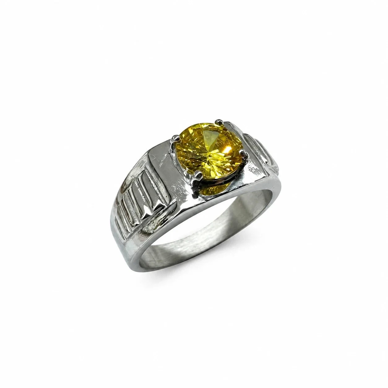 Bold 316 Stainless Steel Round CZ Signet Ring - Yellow CZ