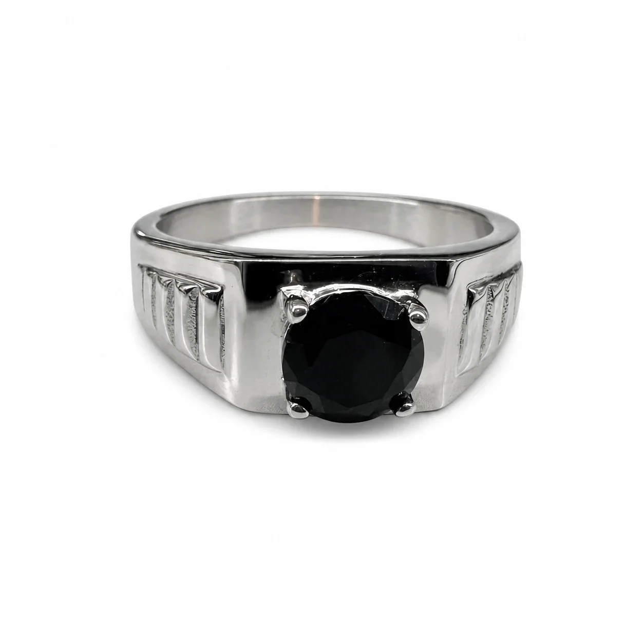 Bold 316 Stainless Steel Round CZ Signet Ring - Black CZ