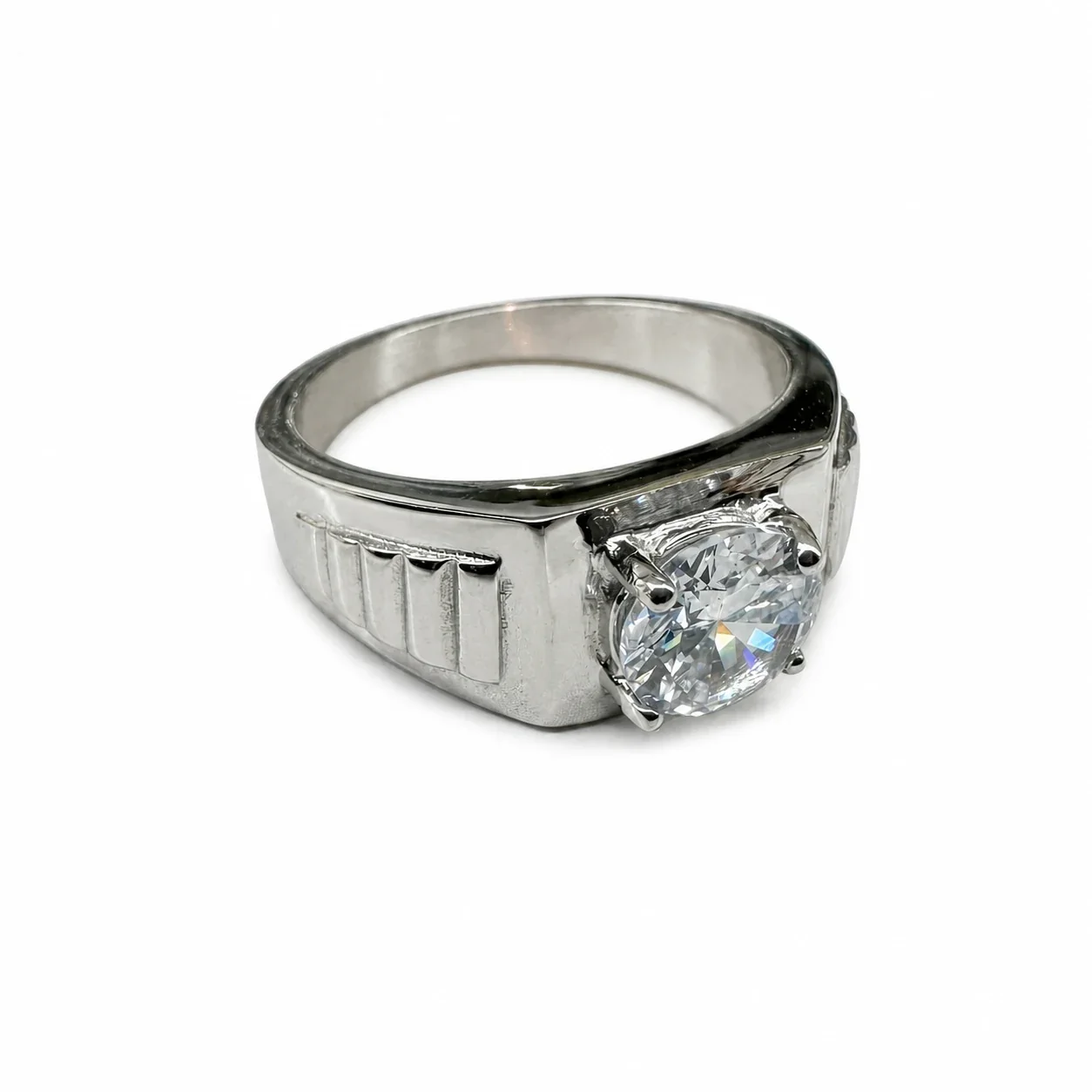 Bold 316 Stainless Steel Round CZ Signet Ring - Clear CZ