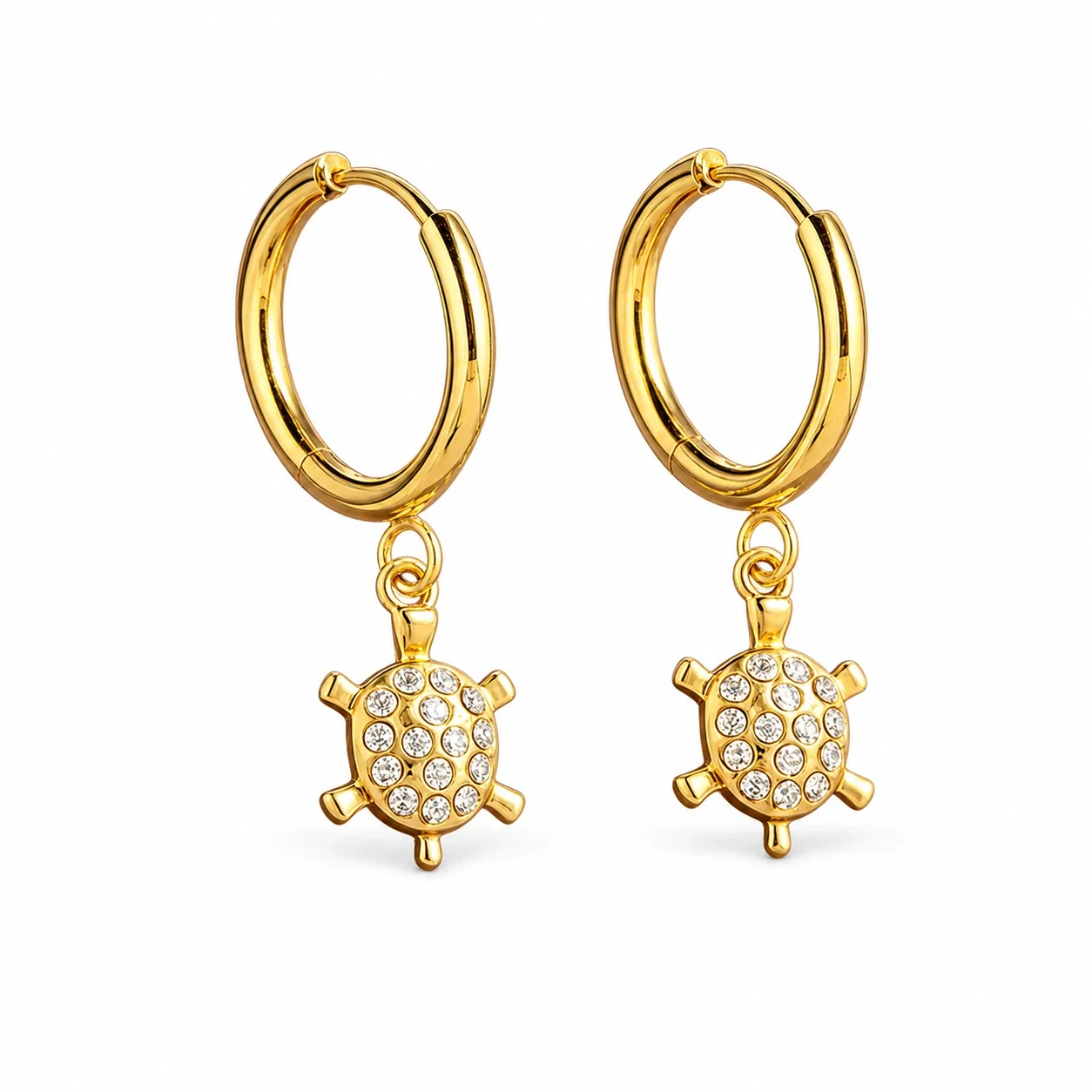 Polished 316 Stainless Steel Pavé Charm Huggie Earrings