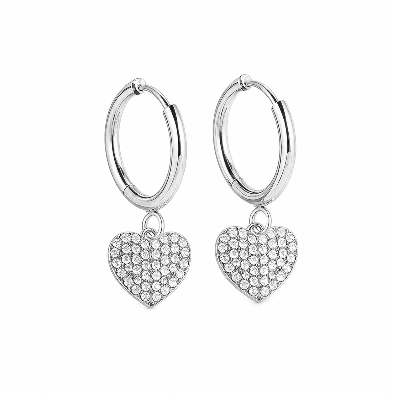 Polished 316 Stainless Steel Pavé Charm Huggie Earrings