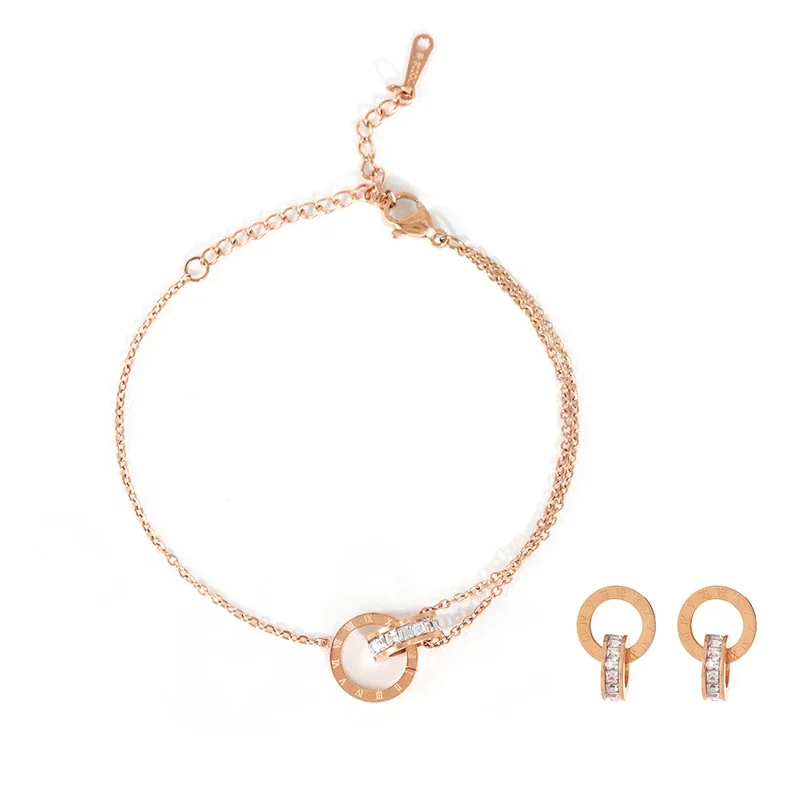 Polished Stainless Steel Roman Double Ring Jewelry Set