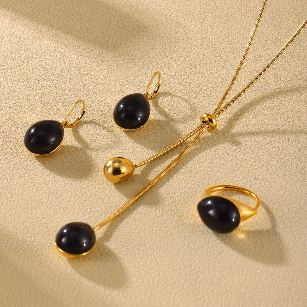 Lariat Necklace with Teardrop Resin Drop, Gold-Plated Steel
