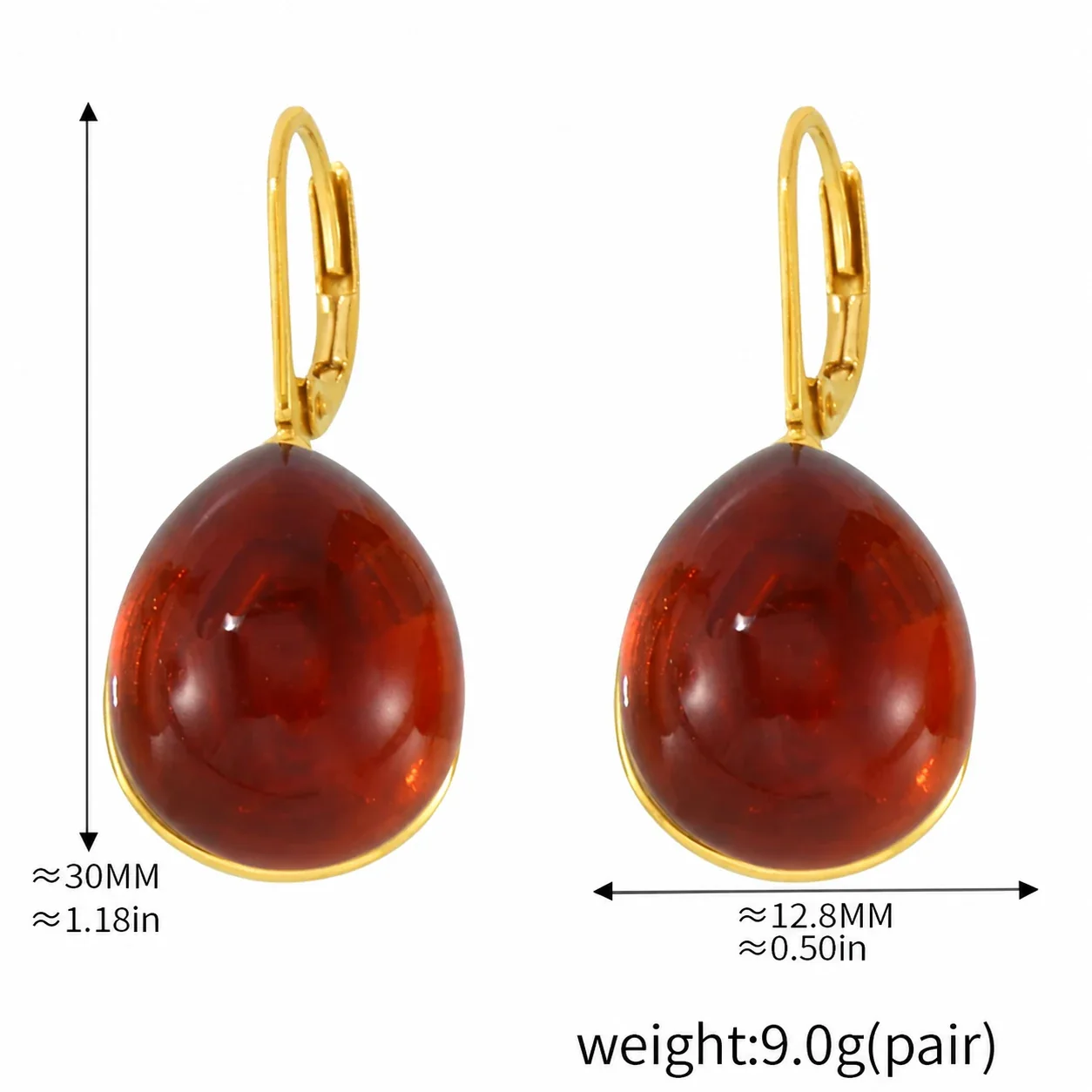 Lariat Necklace with Teardrop Resin Drop, Gold-Plated Steel - Gold Deep Red Resin Drop