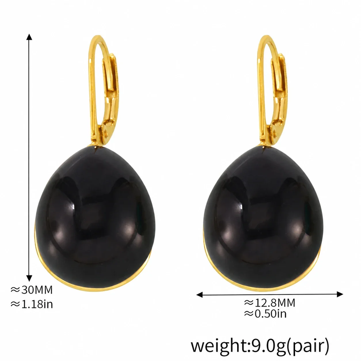 Lariat Necklace with Teardrop Resin Drop, Gold-Plated Steel - Gold Black Resin Drop