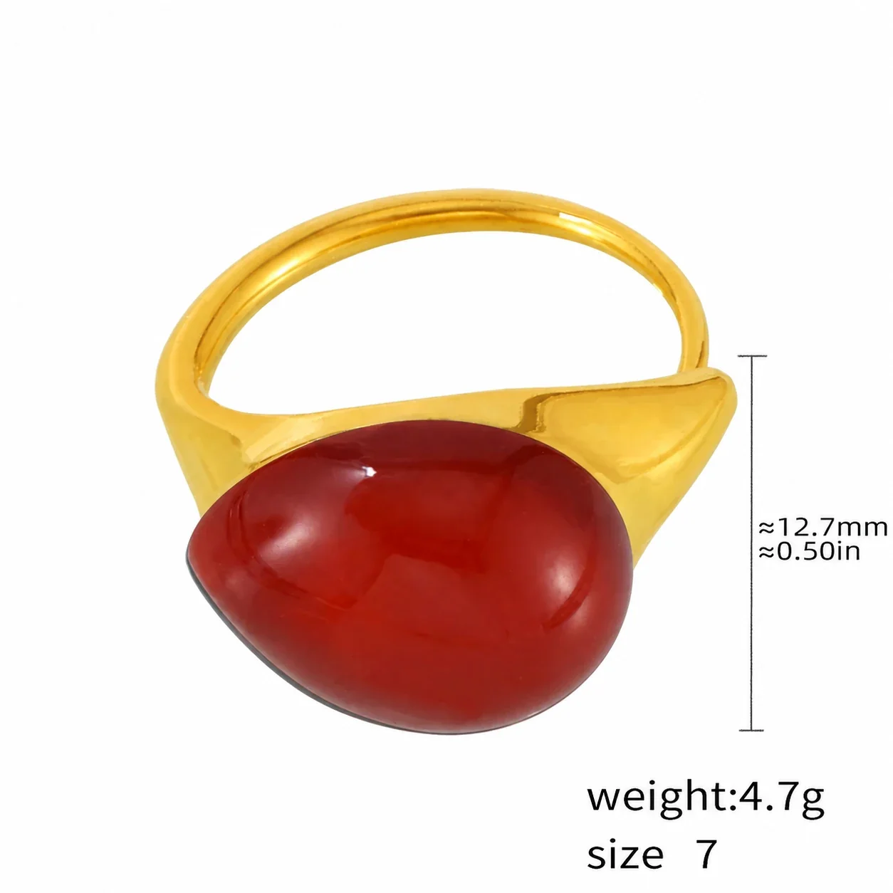 Lariat Necklace with Teardrop Resin Drop, Gold-Plated Steel - Red Resin Size