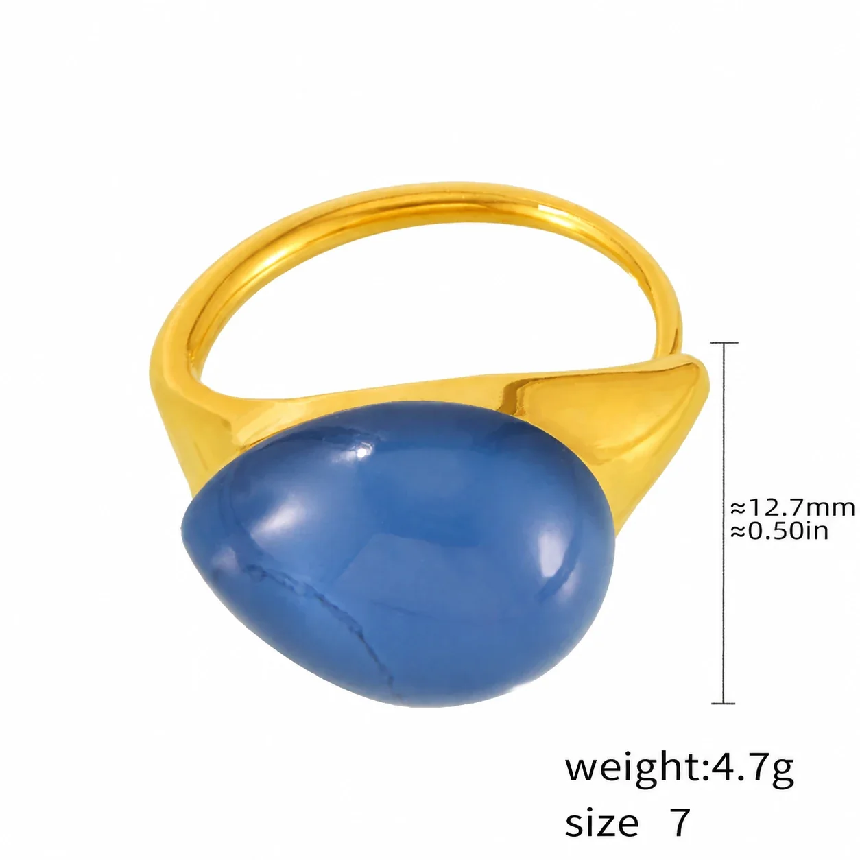 Lariat Necklace with Teardrop Resin Drop, Gold-Plated Steel - Blue Resin Size
