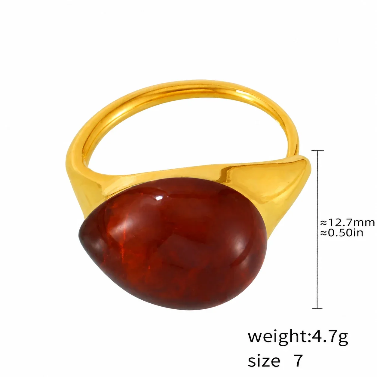 Lariat Necklace with Teardrop Resin Drop, Gold-Plated Steel - Deep Red Resin Size