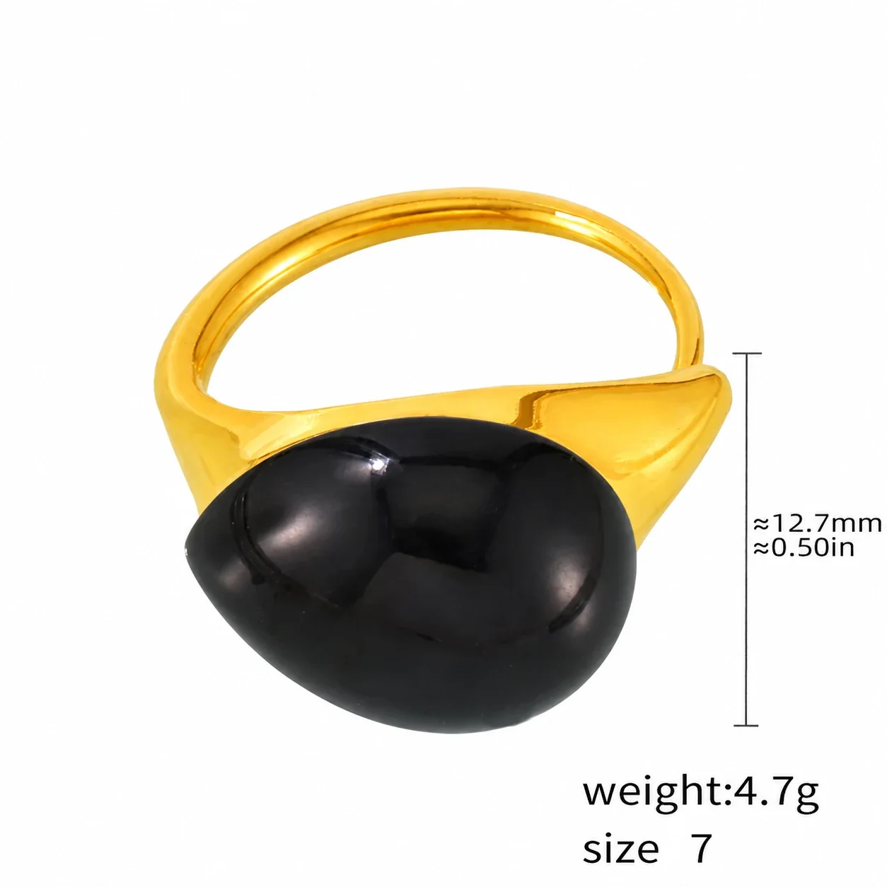 Lariat Necklace with Teardrop Resin Drop, Gold-Plated Steel - Black Resin Size