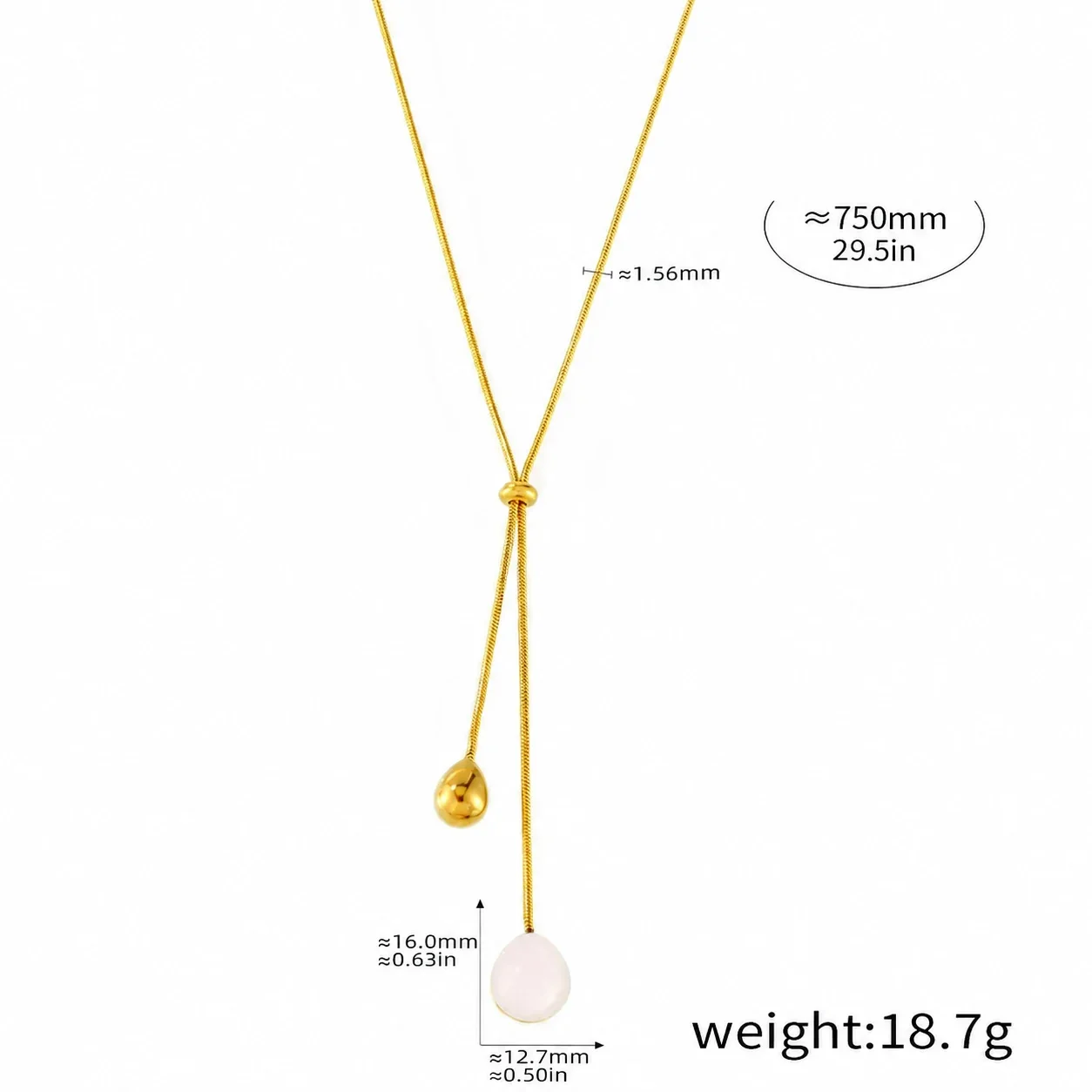 Lariat Necklace with Teardrop Resin Drop, Gold-Plated Steel - Blue Resin