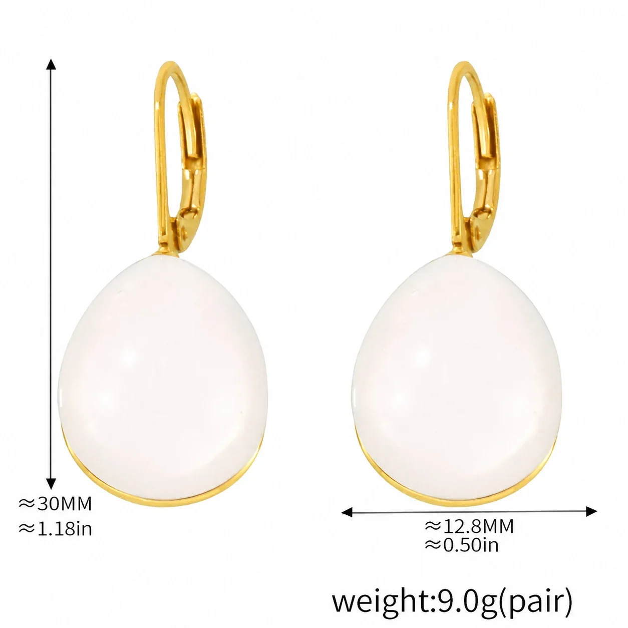 Lariat Necklace with Teardrop Resin Drop, Gold-Plated Steel - White Resin Drop