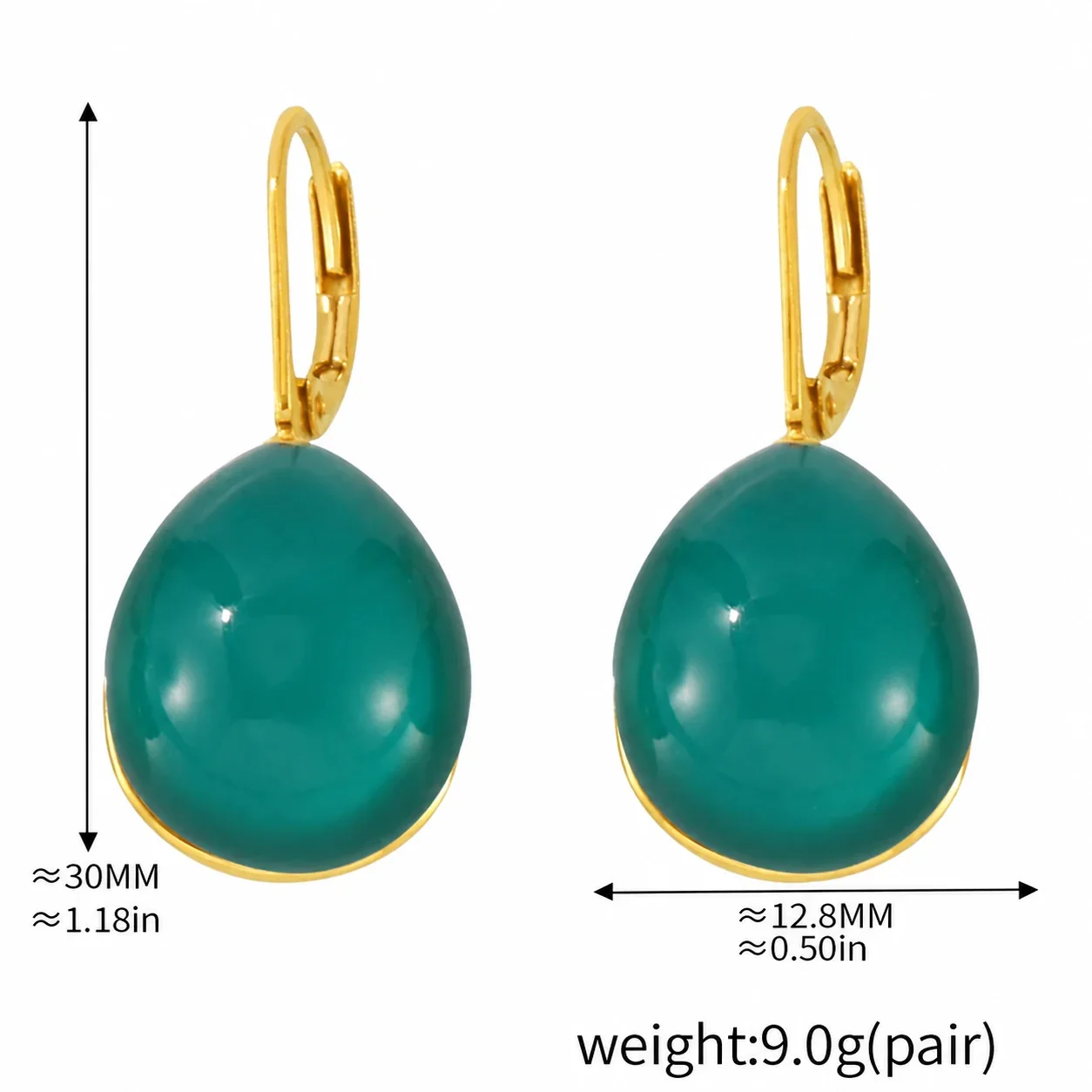 Lariat Necklace with Teardrop Resin Drop, Gold-Plated Steel - Green Resin Drop