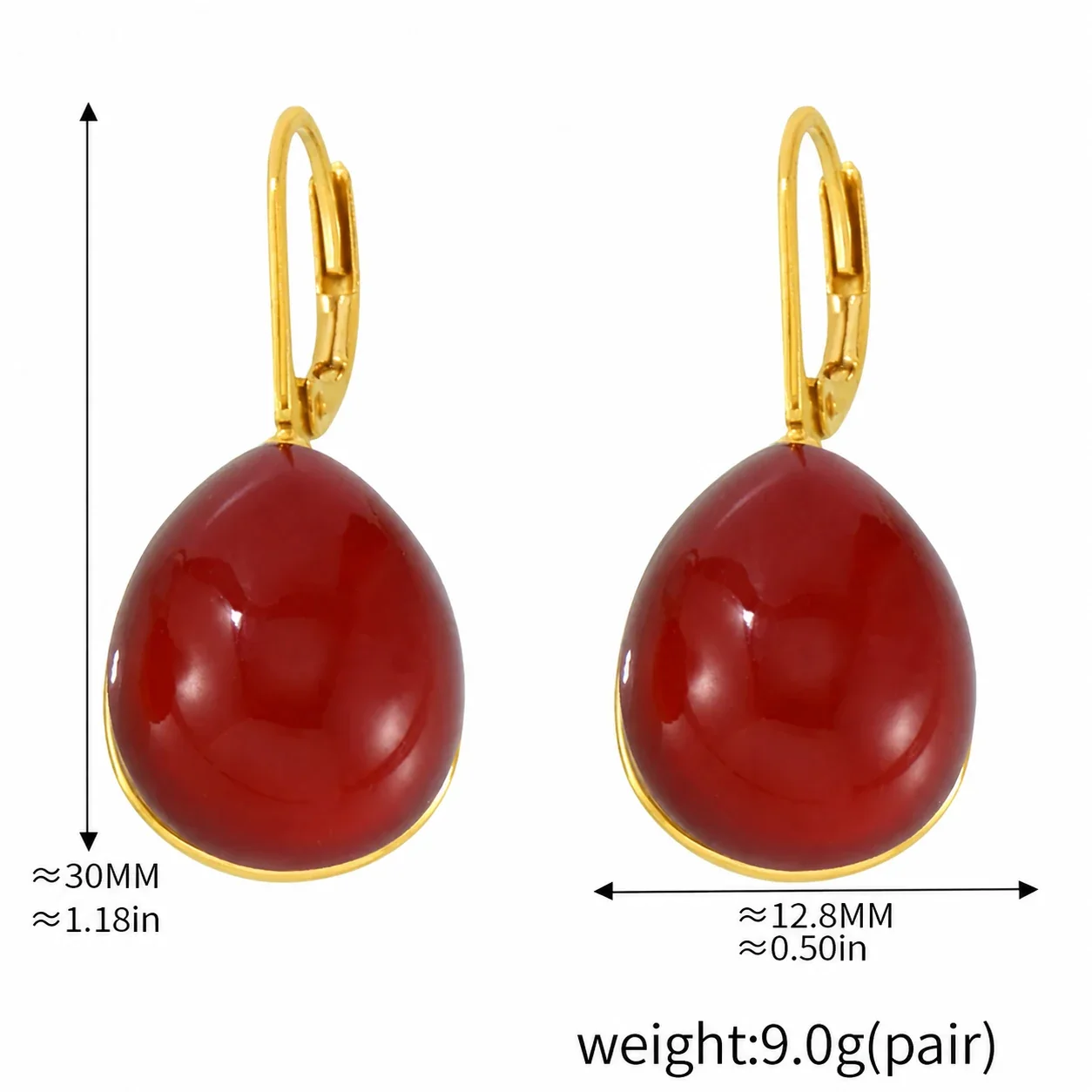 Lariat Necklace with Teardrop Resin Drop, Gold-Plated Steel - Red Resin Drop