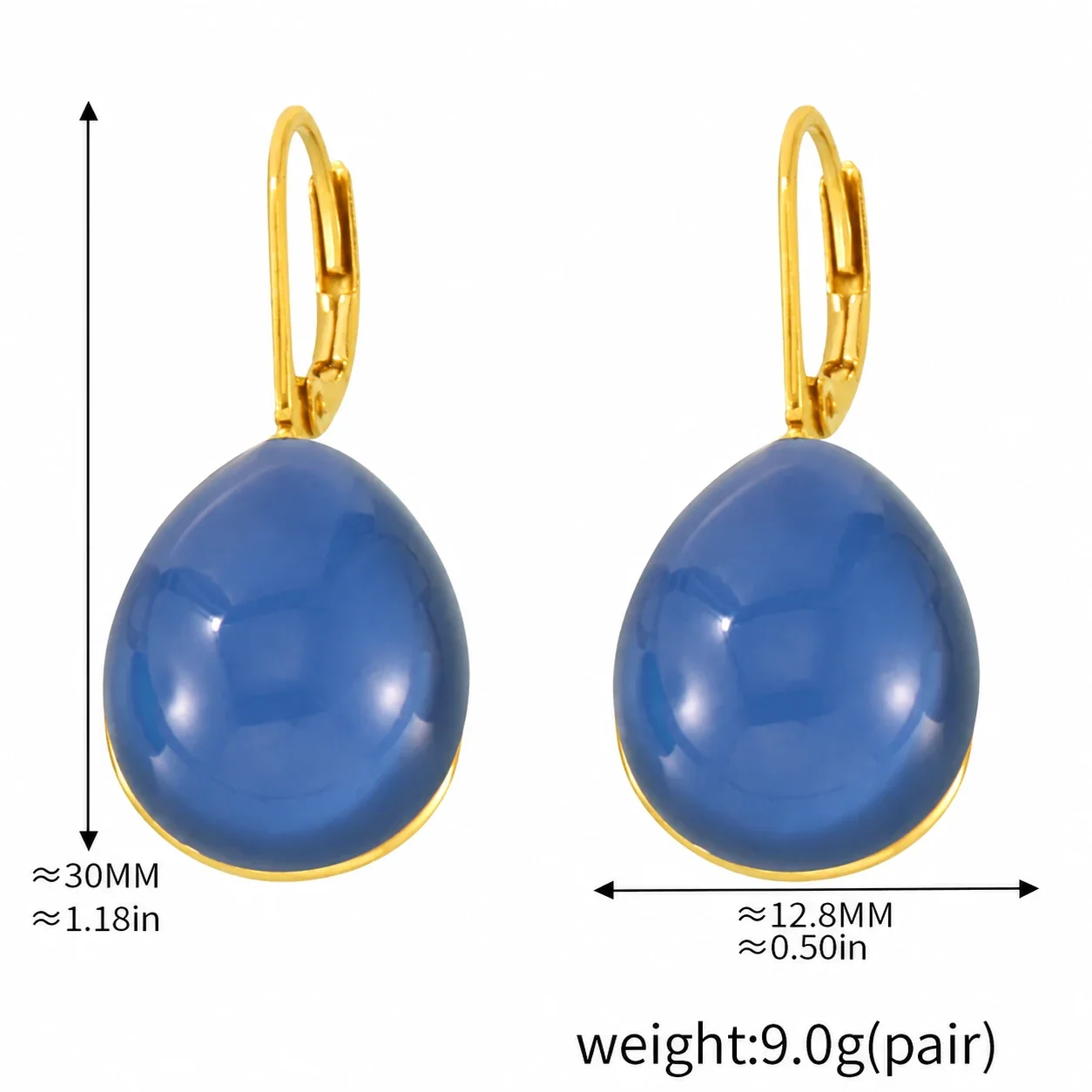 Lariat Necklace with Teardrop Resin Drop, Gold-Plated Steel - Blue Resin Drop
