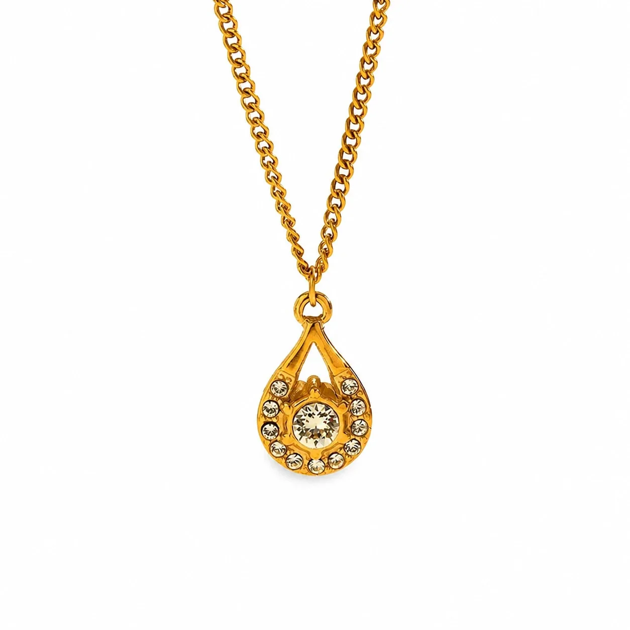 Foto del producto: Collar Radiante de Acero Inoxidable 316 con Colgante Lágrima Pavé - PVD