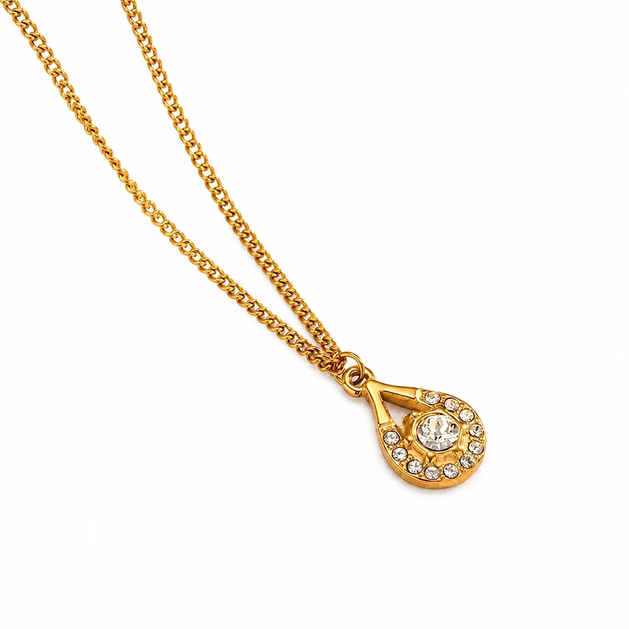 Foto del producto: Collar Radiante de Acero Inoxidable 316 con Colgante Lágrima Pavé - PVD
