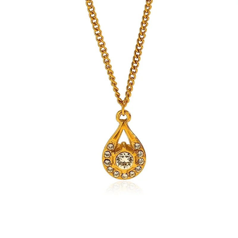 Foto del producto: Collar Radiante de Acero Inoxidable 316 con Colgante Lágrima Pavé - PVD