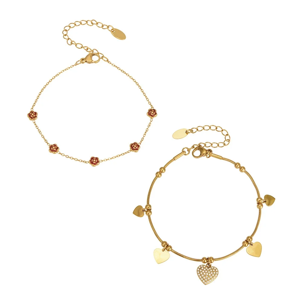 Romantic Heart Charm Rose 316L Stainless Steel 18K Gold PVD Bracelet