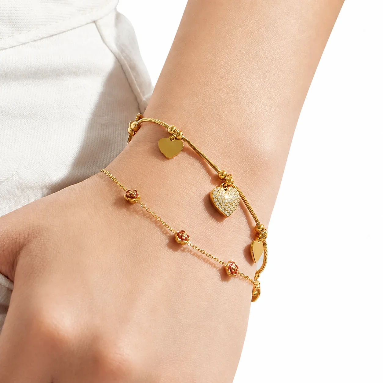 Romantic Heart Charm Rose 316L 18K Gold-Plated Bracelet
