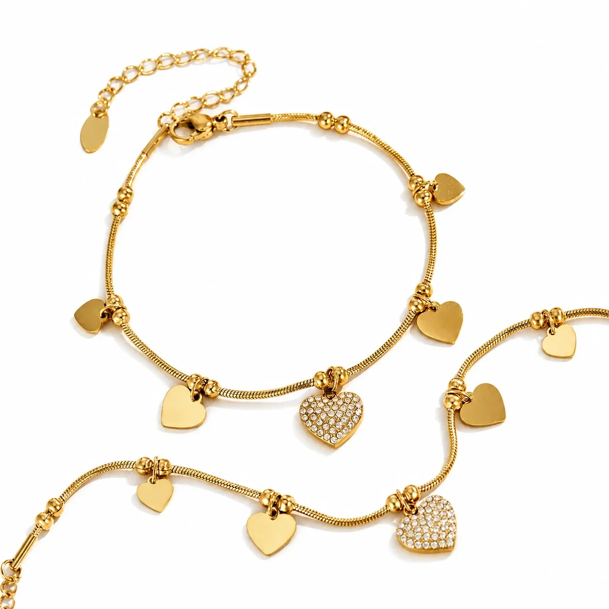 Romantic Heart Charm Rose 316L 18K Gold-Plated Bracelet