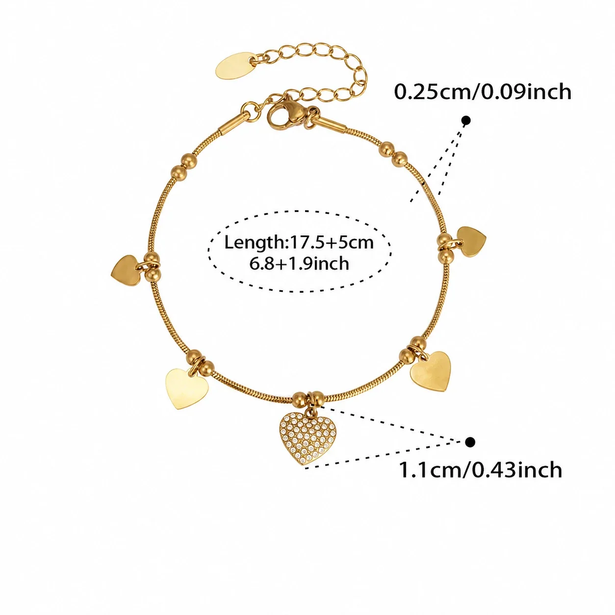 Romantic Heart Charm Rose 316L 18K Gold-Plated Bracelet - Gold Heart CZ