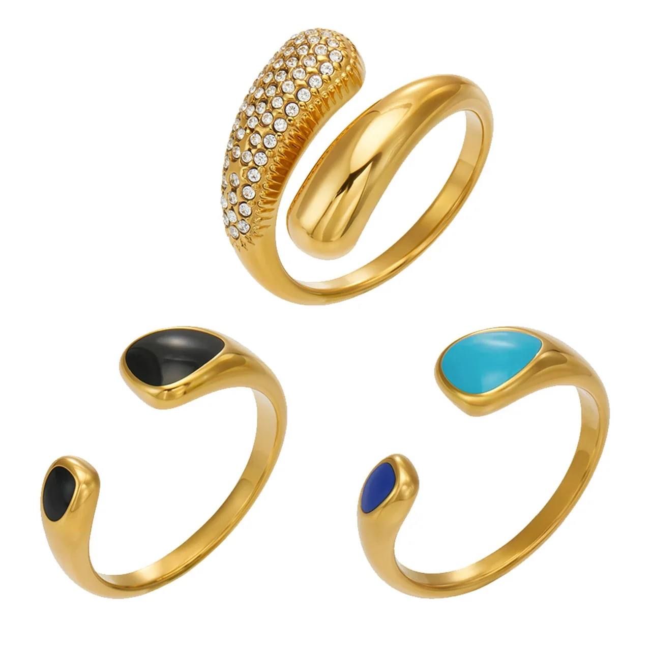 Open Ring with Teardrop Ends and Pavé Stainless Steel
