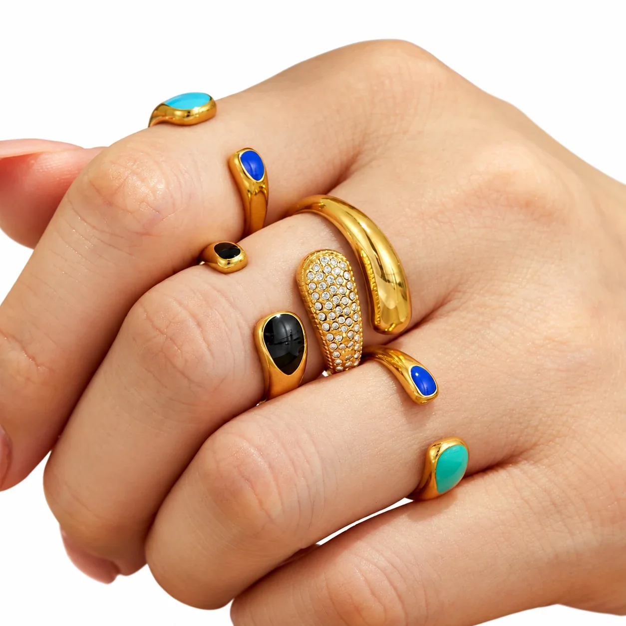 Open Ring with Teardrop Ends and Pavé Stainless Steel