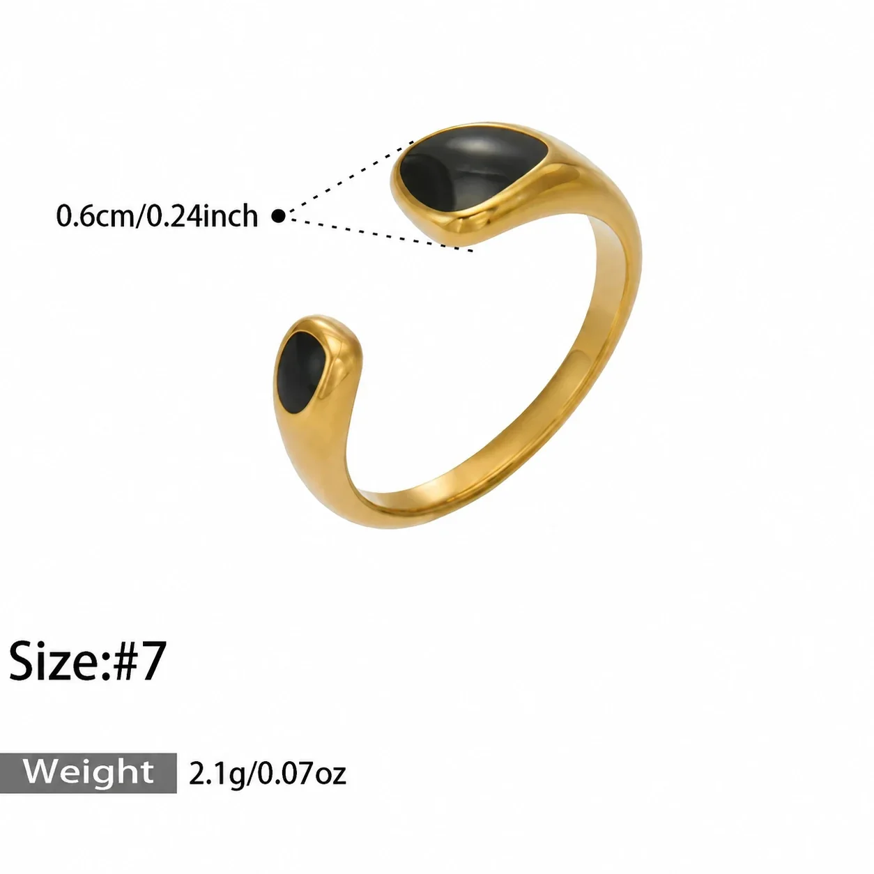 Open Ring with Teardrop Ends and Pavé Stainless Steel - Gold Black Enamel