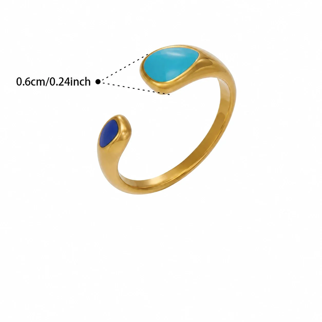 Open Ring with Teardrop Ends and Pavé Stainless Steel - Gold Blue Enamel