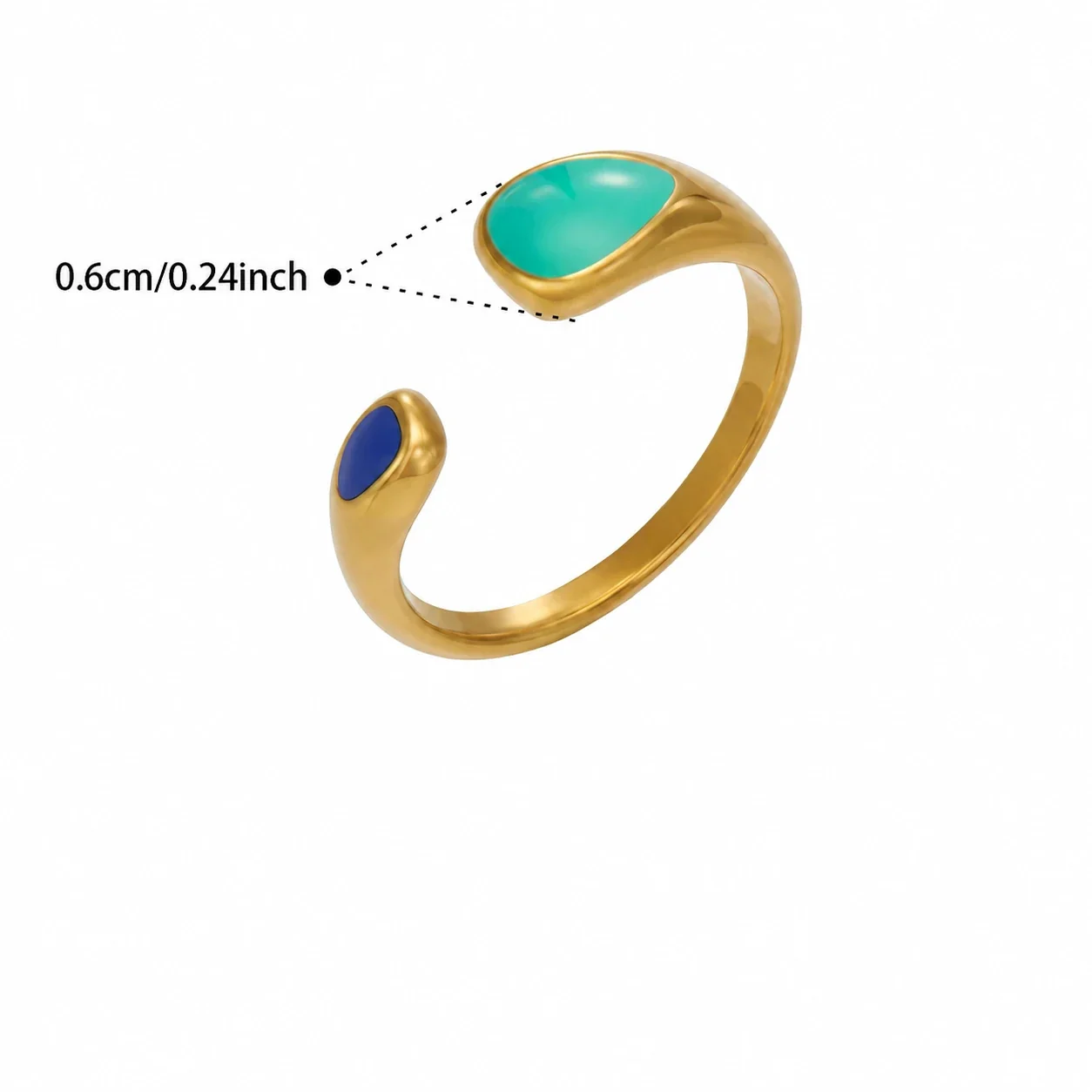 Open Ring with Teardrop Ends and Pavé Stainless Steel - Gold Turquoise Enamel