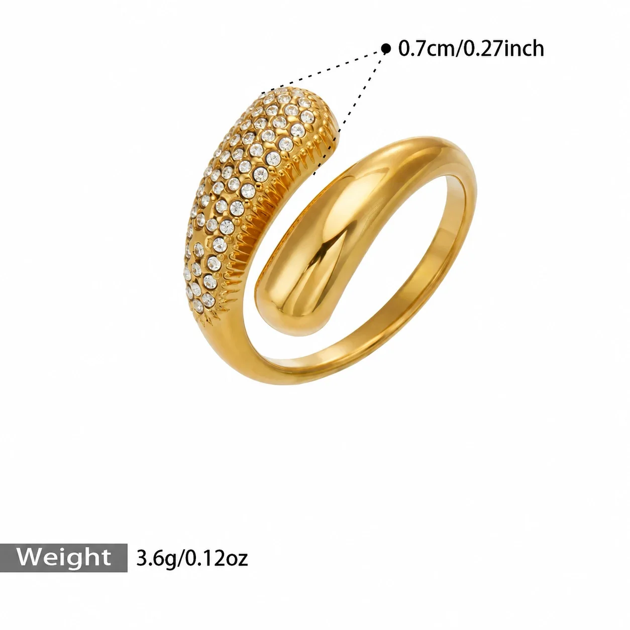 Open Ring with Teardrop Ends and Pavé Stainless Steel - Gold Clear Cubic Zirconia