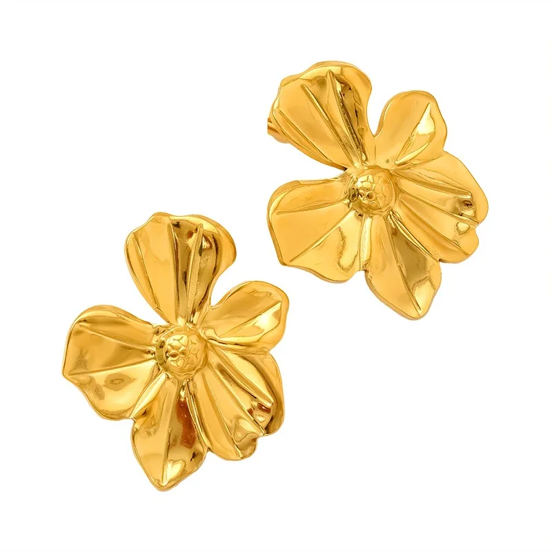 Sculptural Gold-Plated Petal Teardrop Stud Earrings