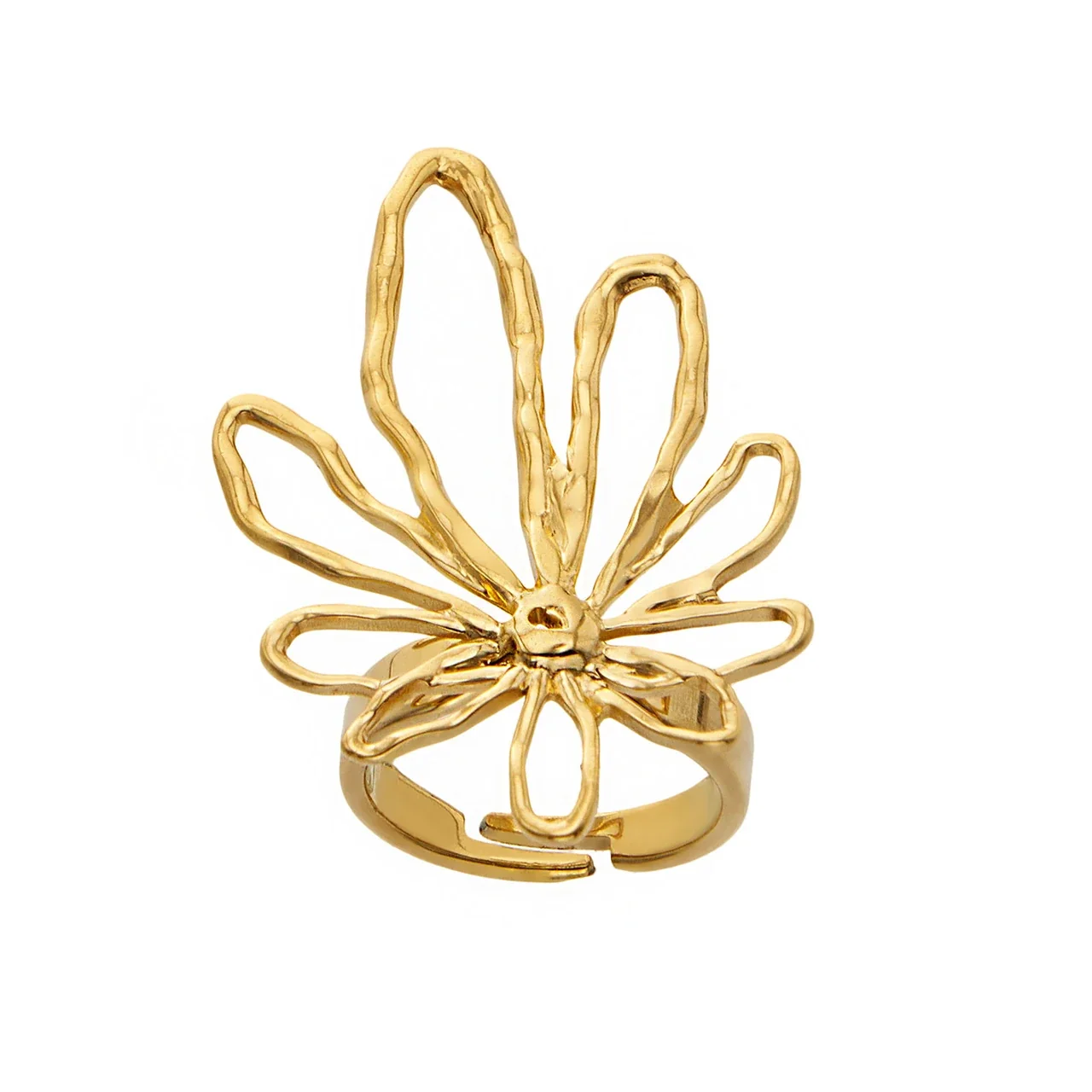 Sculptural Open-Petal Hammered 316L Stainless Steel Gold PVD Ring