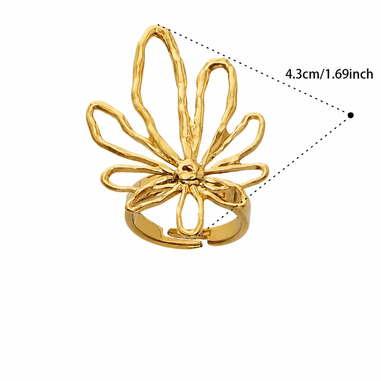 Sculptural Open-Petal Hammered 316L Gold-Plated Ring - Gold