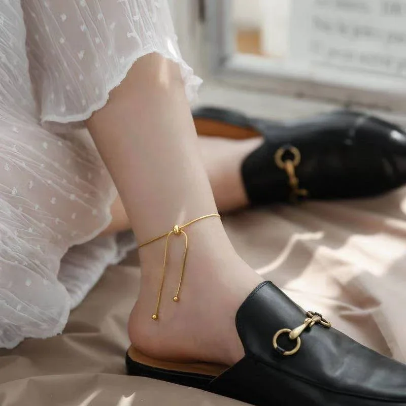 Adjustable Snake Chain Slider Anklet in Stainless Steel