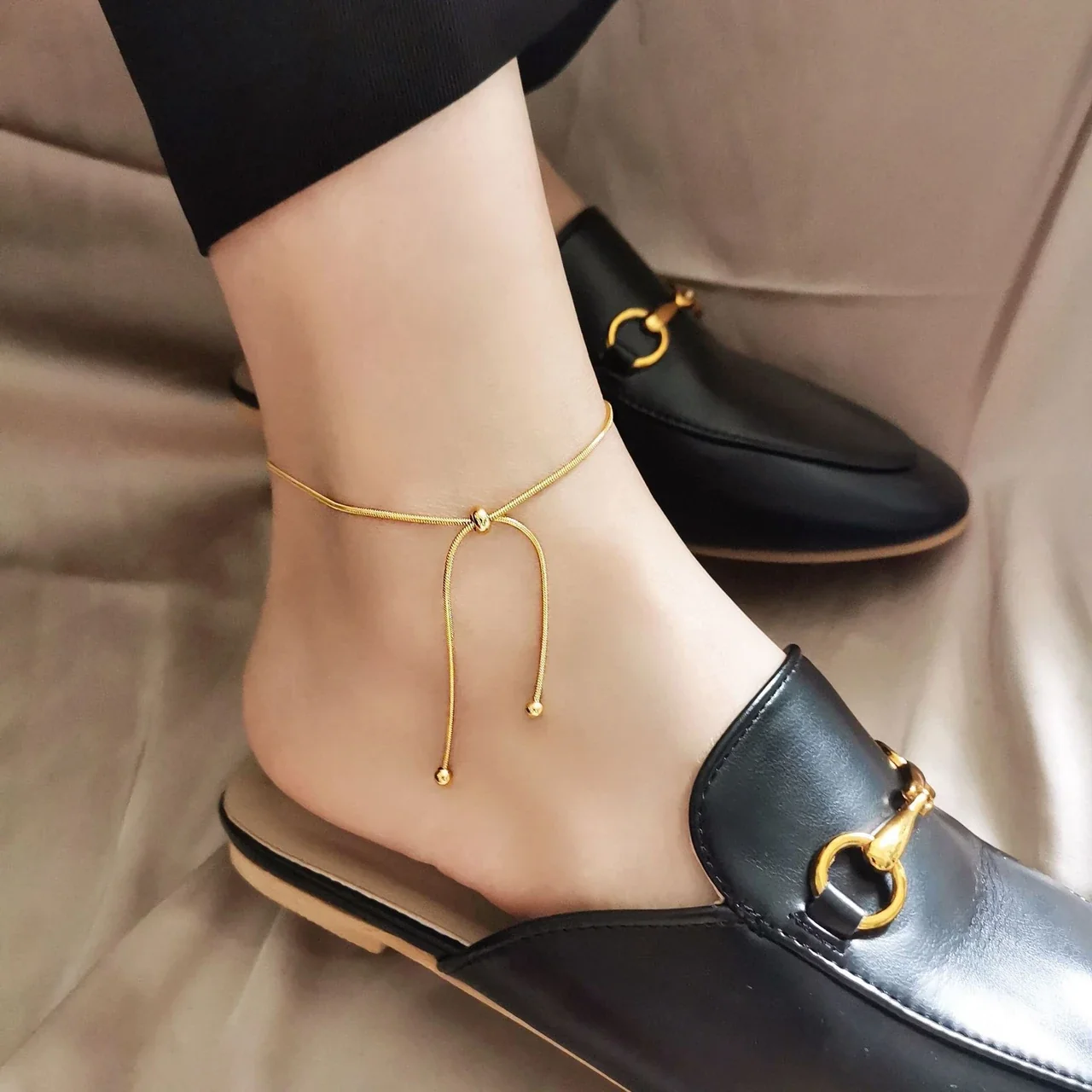 Adjustable Snake Chain Slider Anklet in Stainless Steel