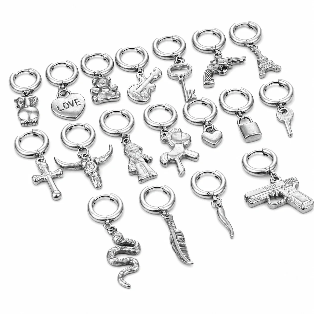 Polished 316 Stainless Steel Charm Hoop Earrings