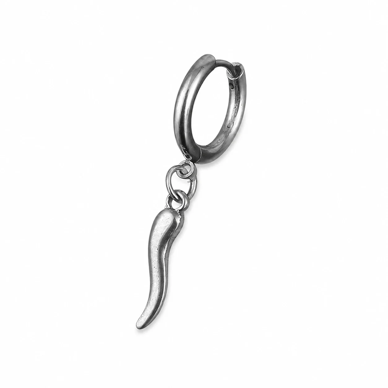 Polished 316 Stainless Steel Charm Hoop Earrings - Silver Chili Pepper