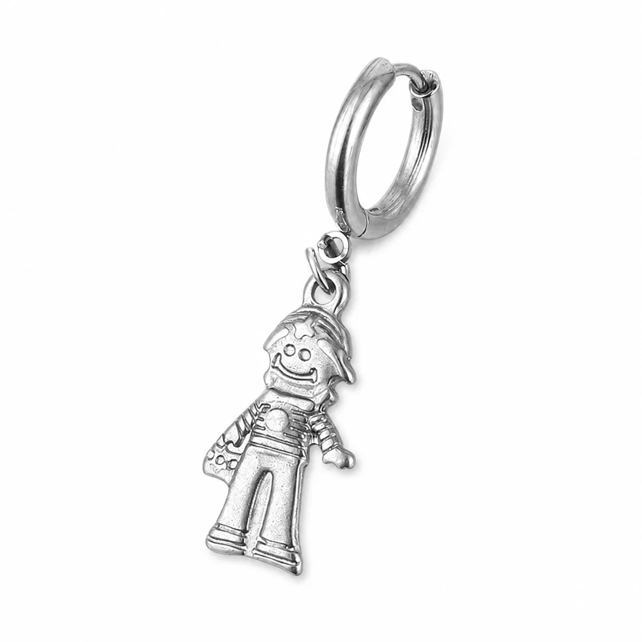 Polished 316 Stainless Steel Charm Hoop Earrings - Silver Boy