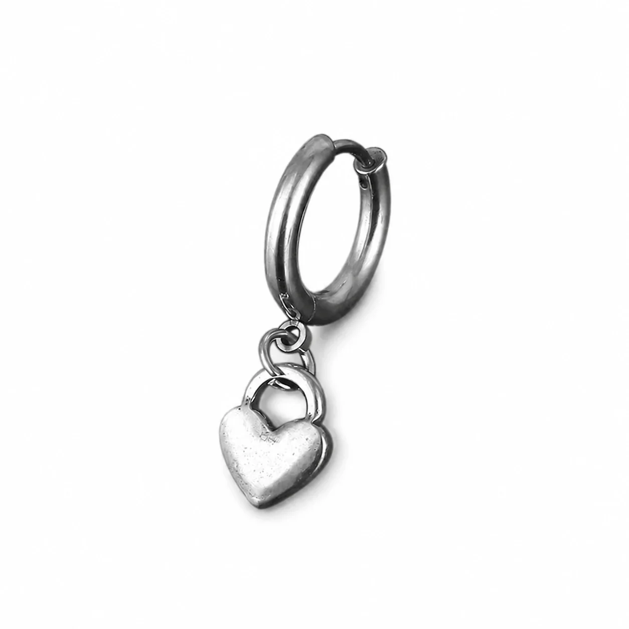 Polished 316 Stainless Steel Charm Hoop Earrings - Silver Heart