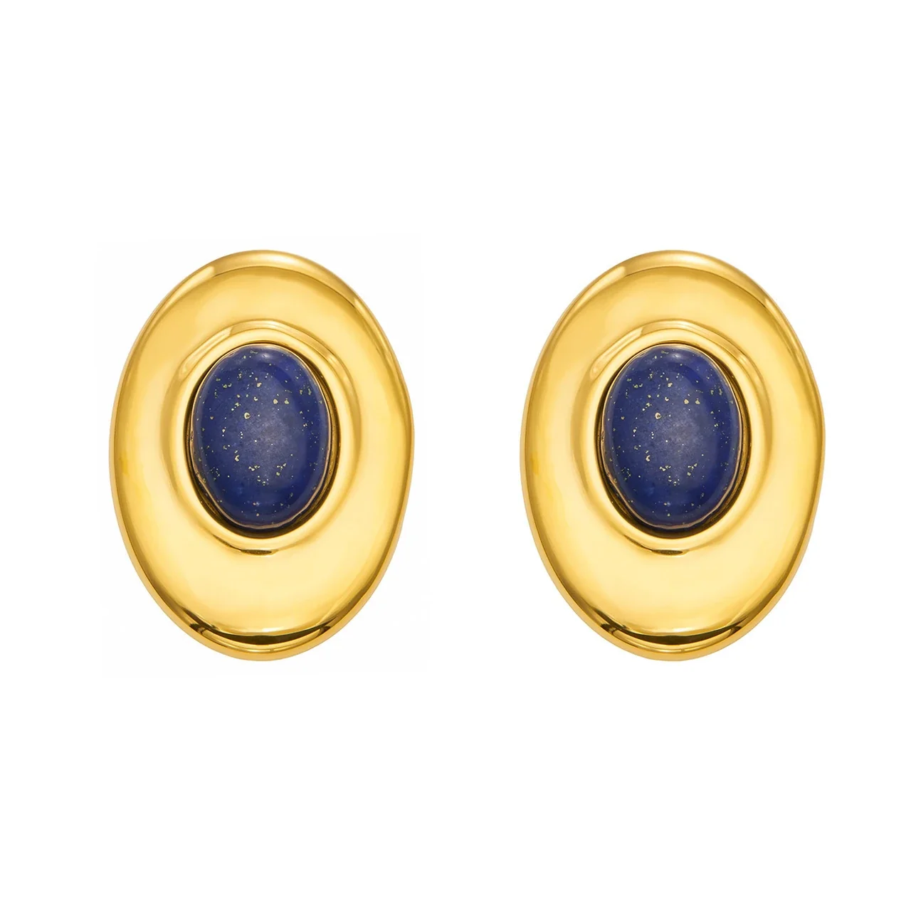 Oorknopjes met ovaal lapis lazuli en verguld roestvrij staal
