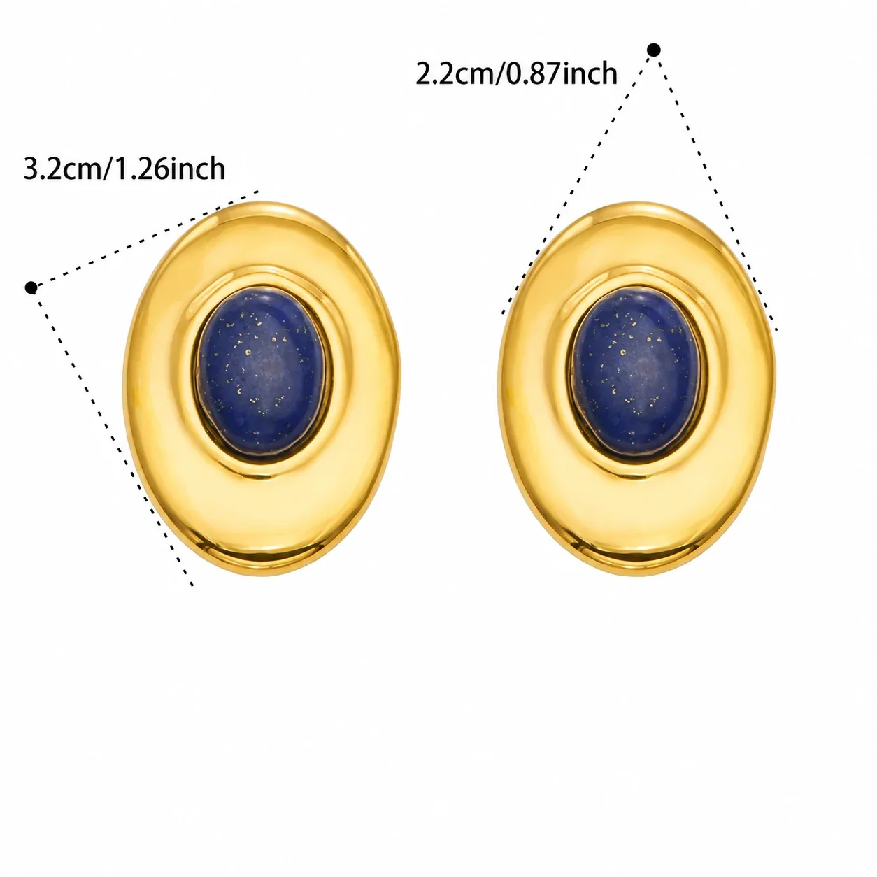 Oorknopjes met ovaal lapis lazuli en verguld roestvrij staal productfoto