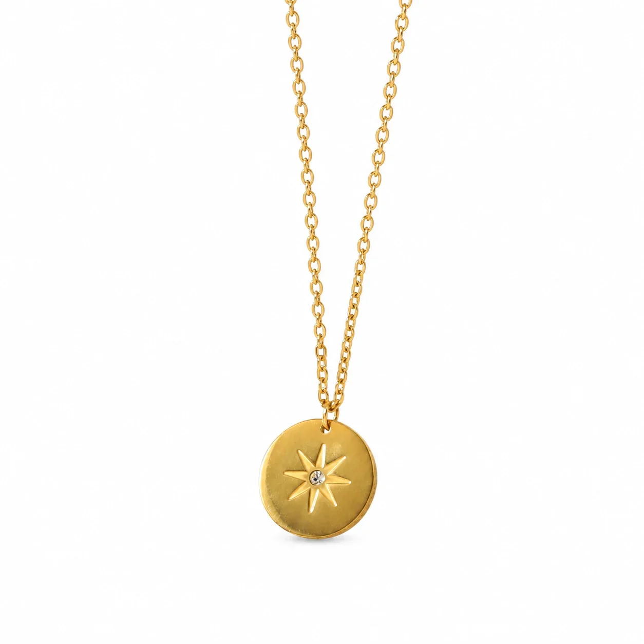Radiant Gold-Plated Stainless Steel Star Disc Necklace