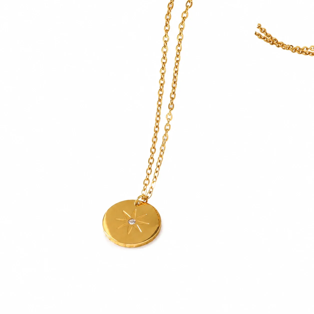 Radiant Gold-Plated Stainless Steel Star Disc Necklace