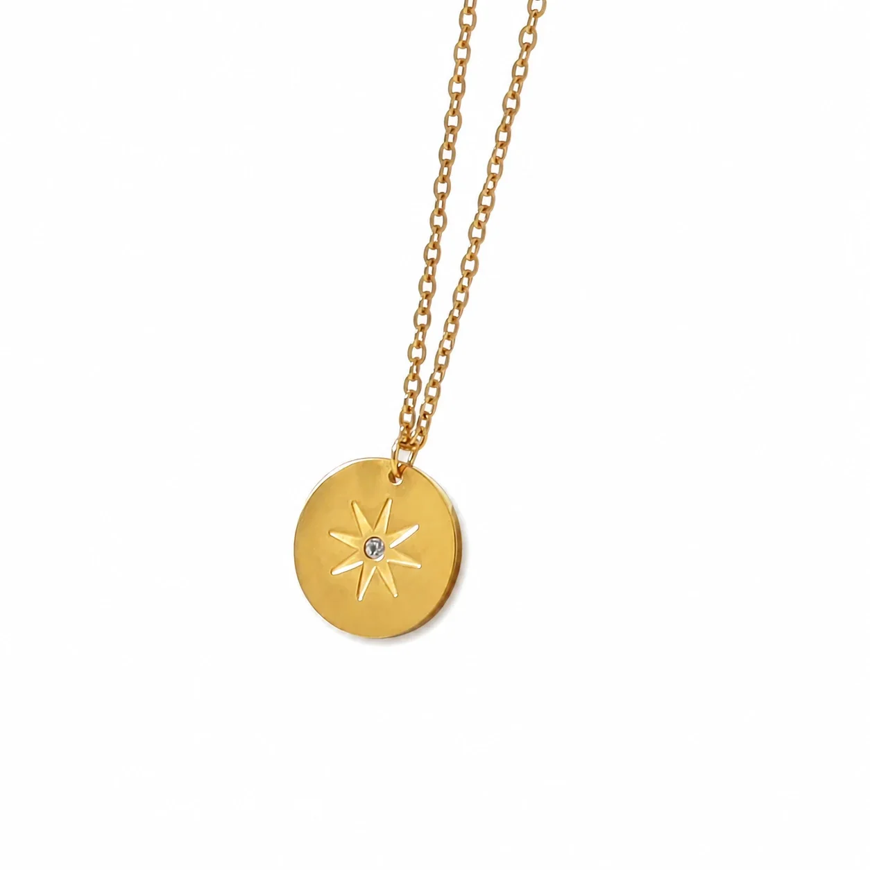 Radiant Gold-Plated Stainless Steel Star Disc Necklace