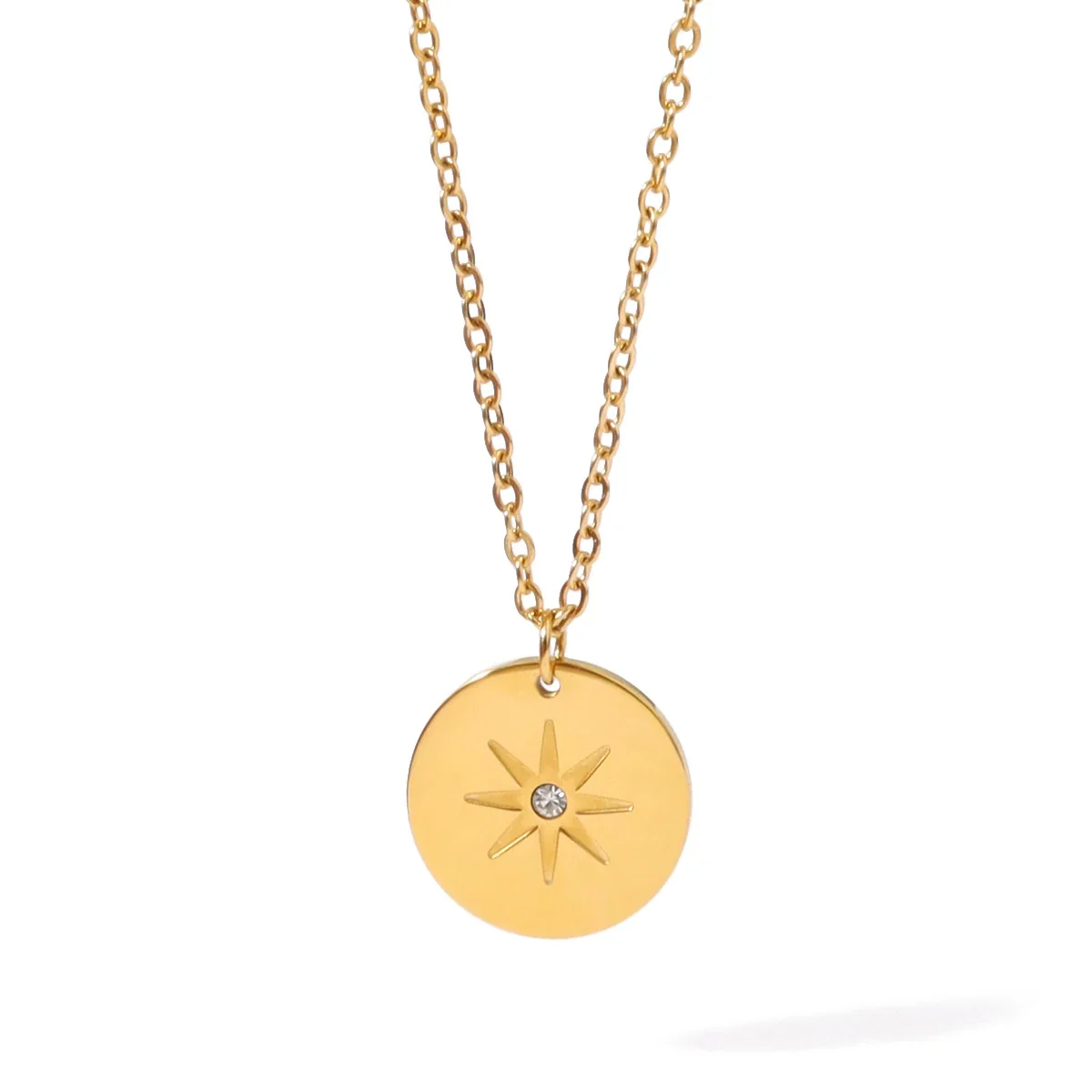 Radiant Gold-Plated Stainless Steel Star Disc Necklace