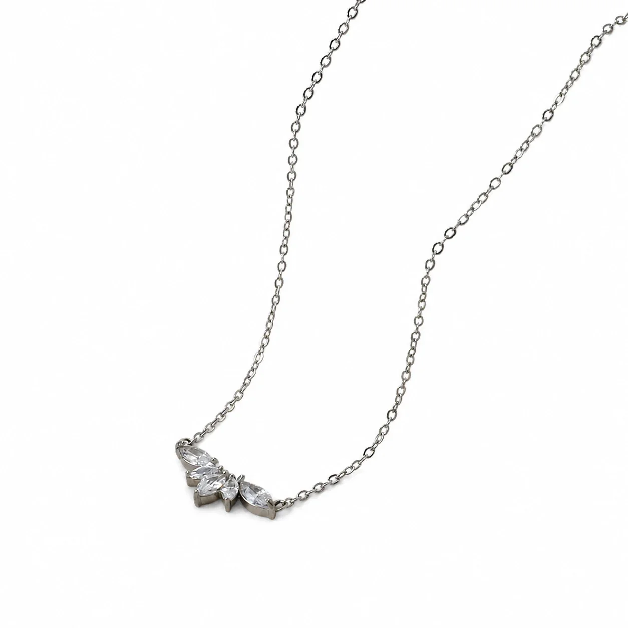 Delicate Stainless Steel Marquise CZ Necklace