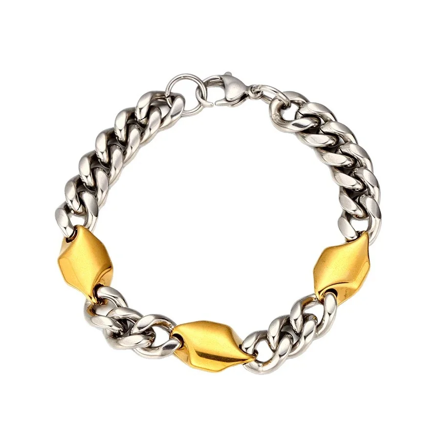 Panzerkettenarmband mit drei Schild-Elementen Gold PVD