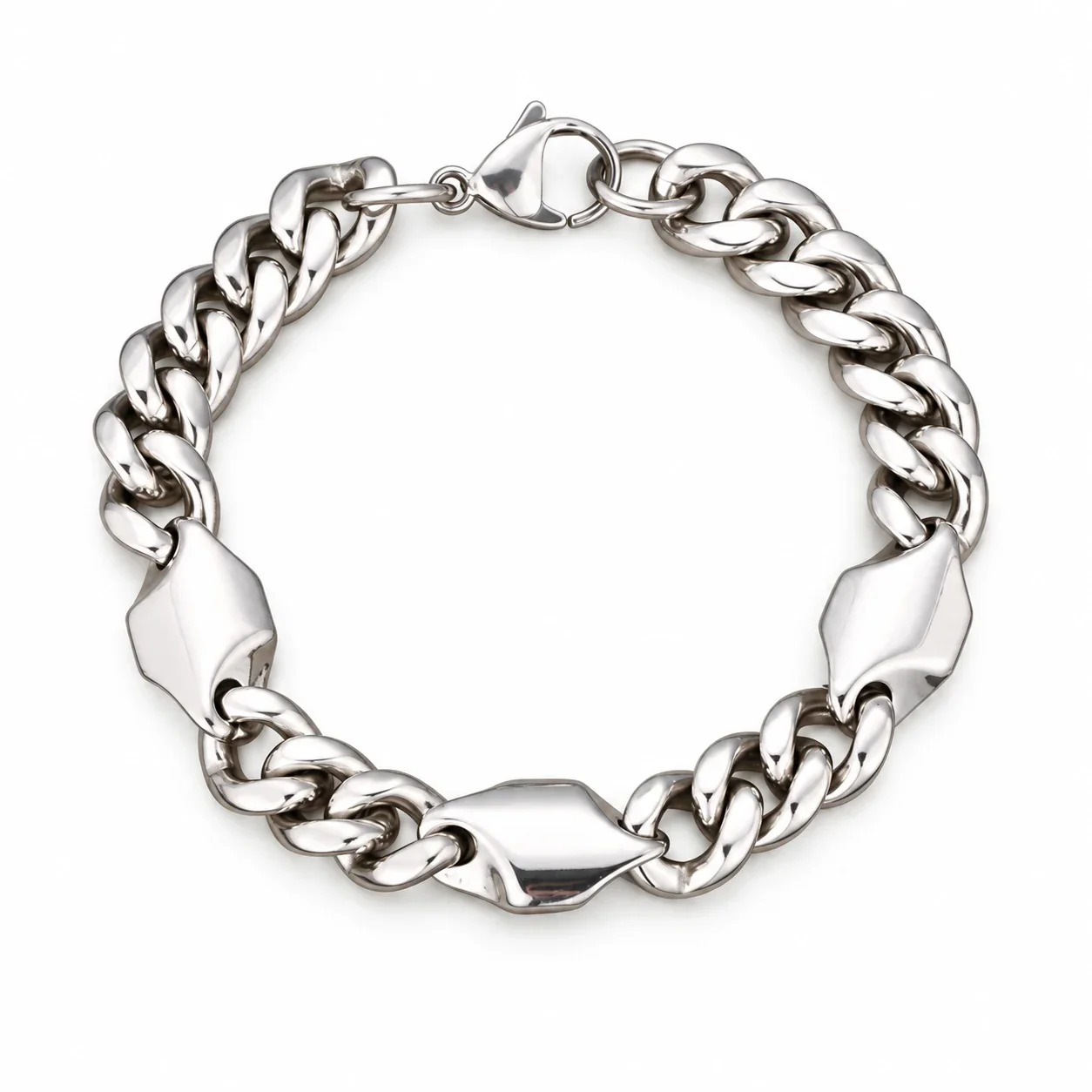 Photo produit : Bracelet à maille gourmette avec trois motifs écusson PVD doré