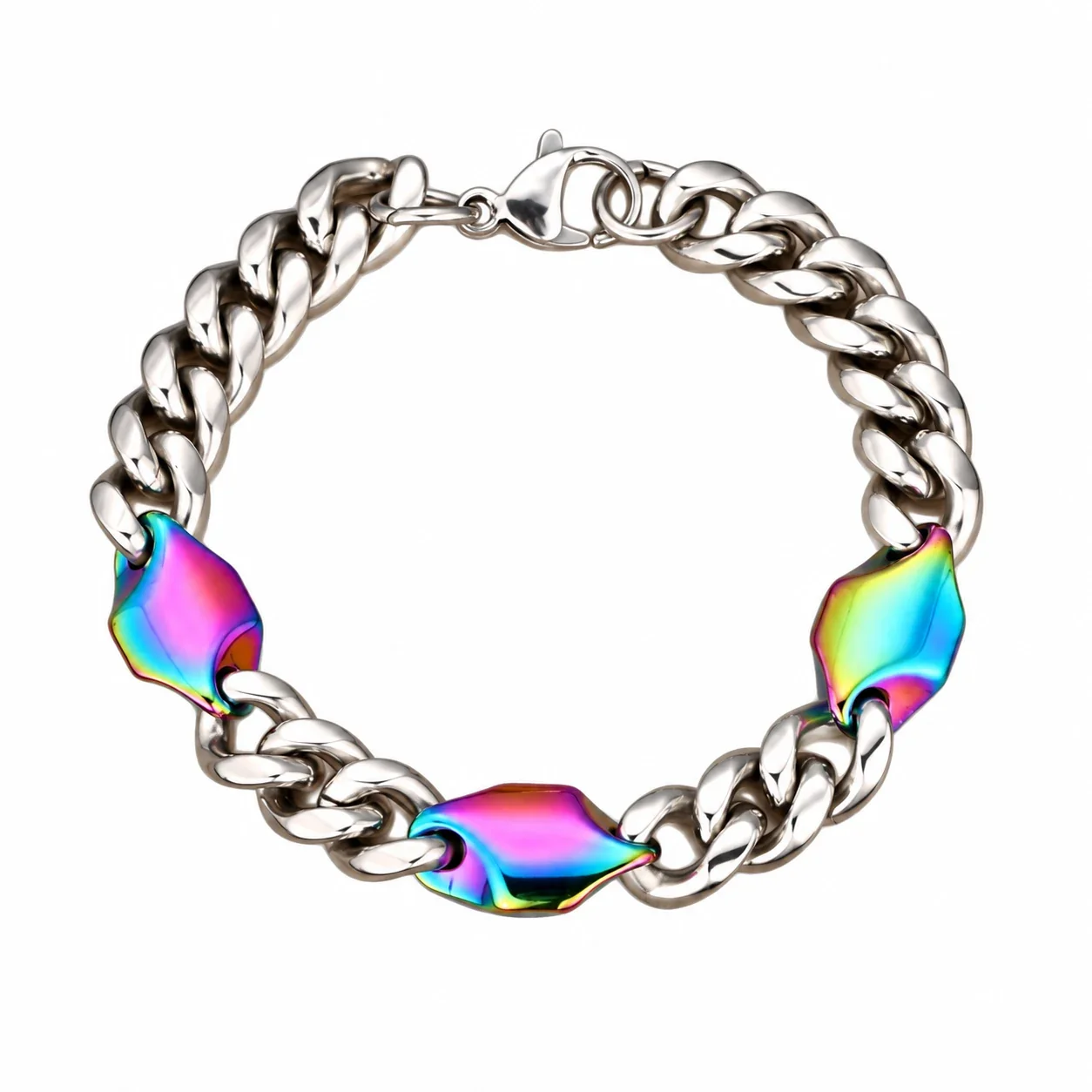 Photo produit : Bracelet à maille gourmette avec trois motifs écusson PVD doré